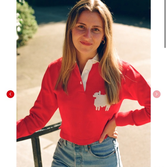 Warm & Wonderful Cropped Sheep Rugby Polo Top in Diana Red - Picture 2 of 13